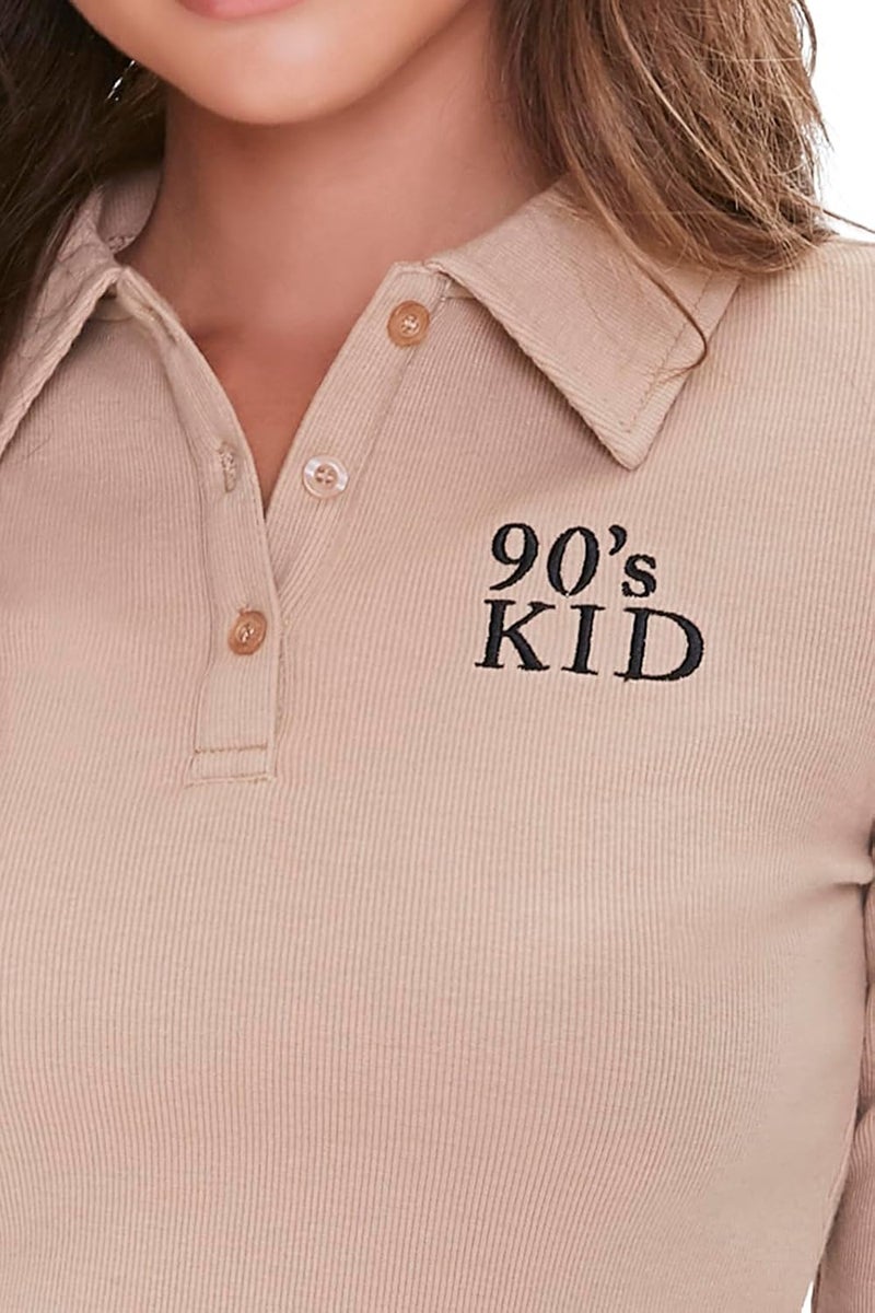 FOREVER 21 Girls Embroidered 90s Kid Polo Shirt - Image 4